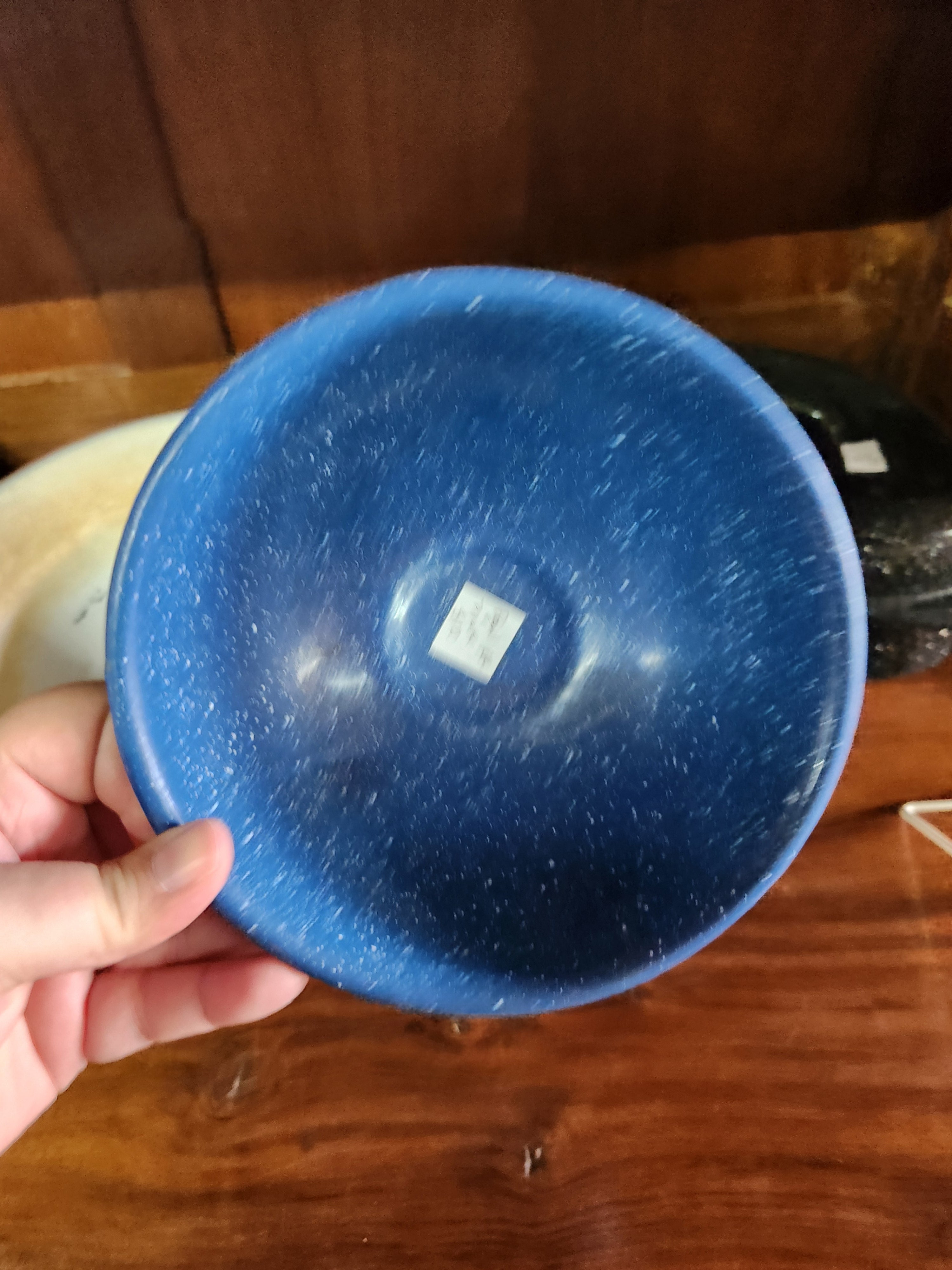 Blue Spatterware Enamel Bowl