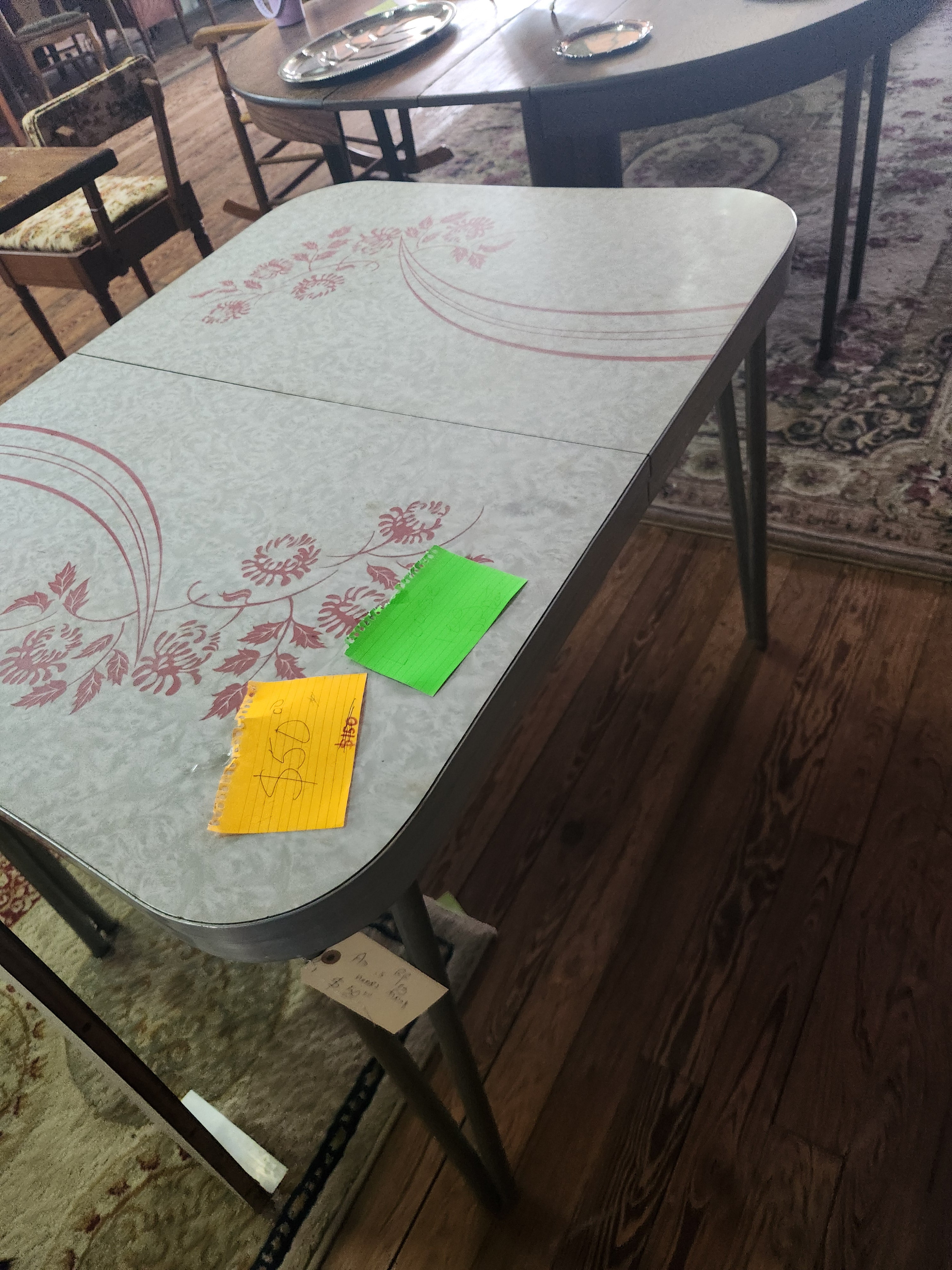 Vintage 1950s Mid-Century Modern Formica and Chrome Dinette Table with Leaf