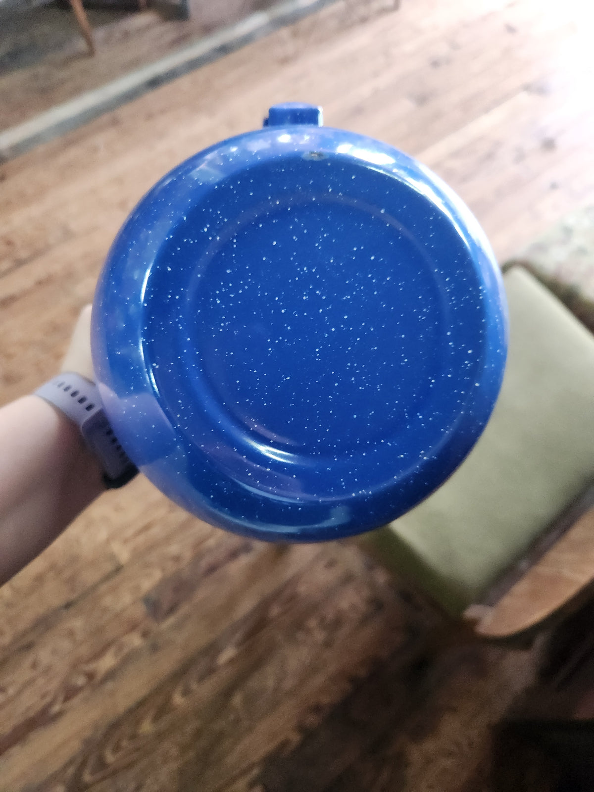Vintage Blue & White Speckled Splatter Enamelware Pitcher
