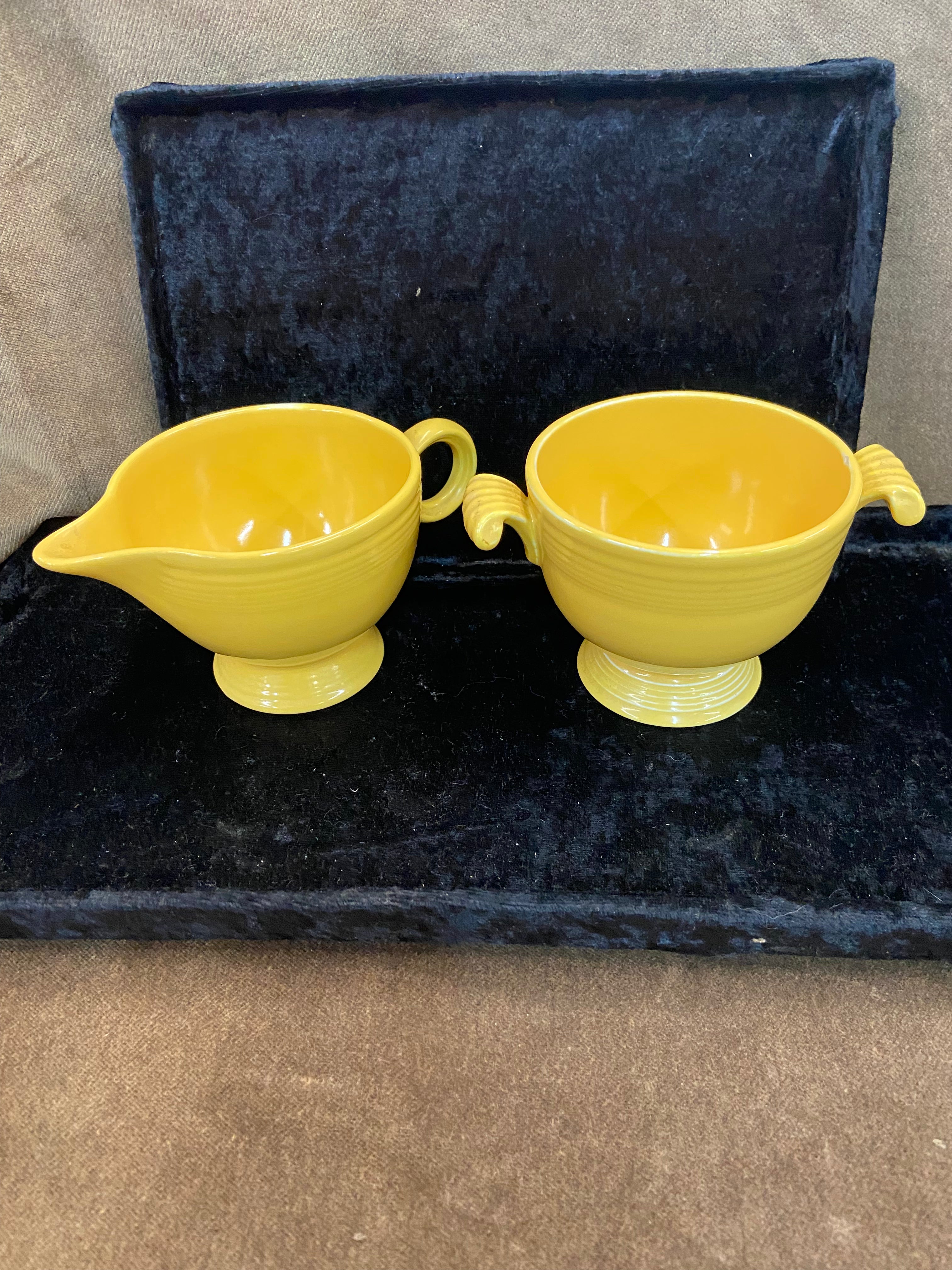 Vintage Fiesta Homer Laughlin Original Yellow Footed Creamer & Open Sugar Bowl Set