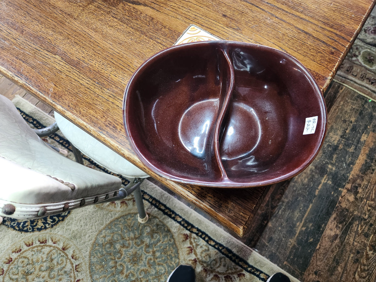 Vintage Marcrest "Daisy Dot" Brown Stoneware Divided Serving Bowl 1950's/60's