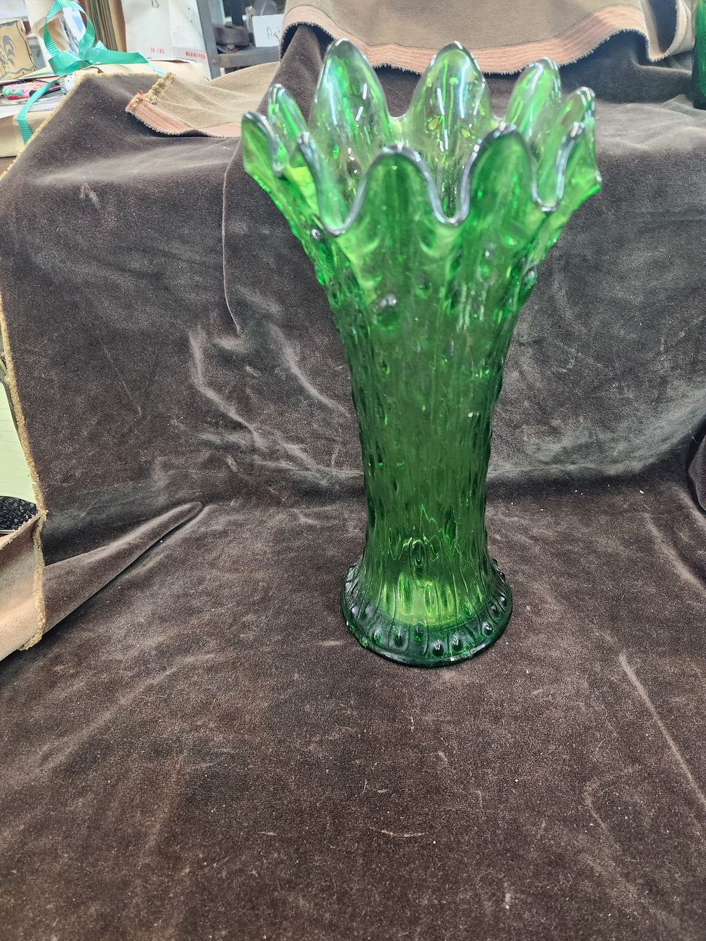 Vintage Green Glass Swung Vase – Tree Trunk Style