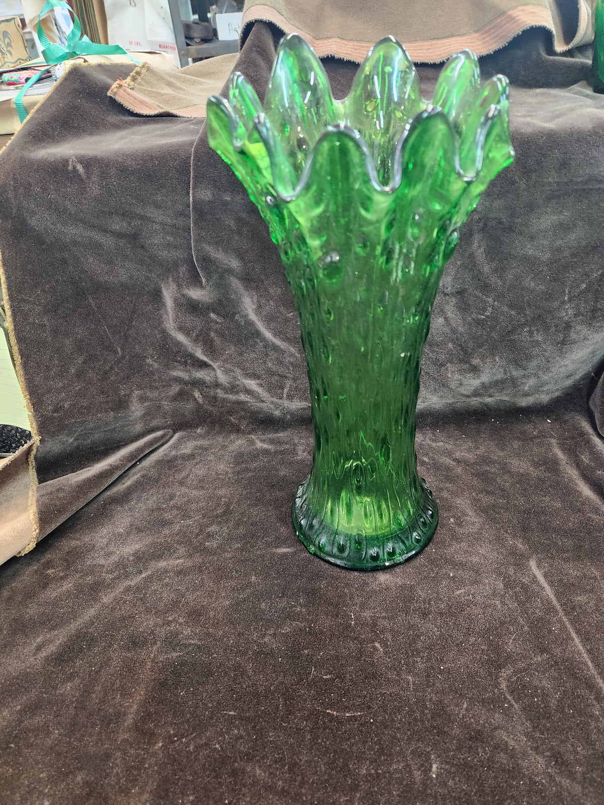 Vintage Green Glass Swung Vase – Tree Trunk Style