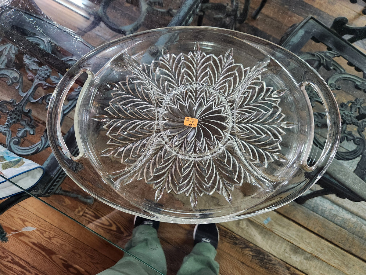 Vintage 5-Section Divided Oval Relish/Appetizer Serving Tray "Feather" Pattern Jeannette Glass Company