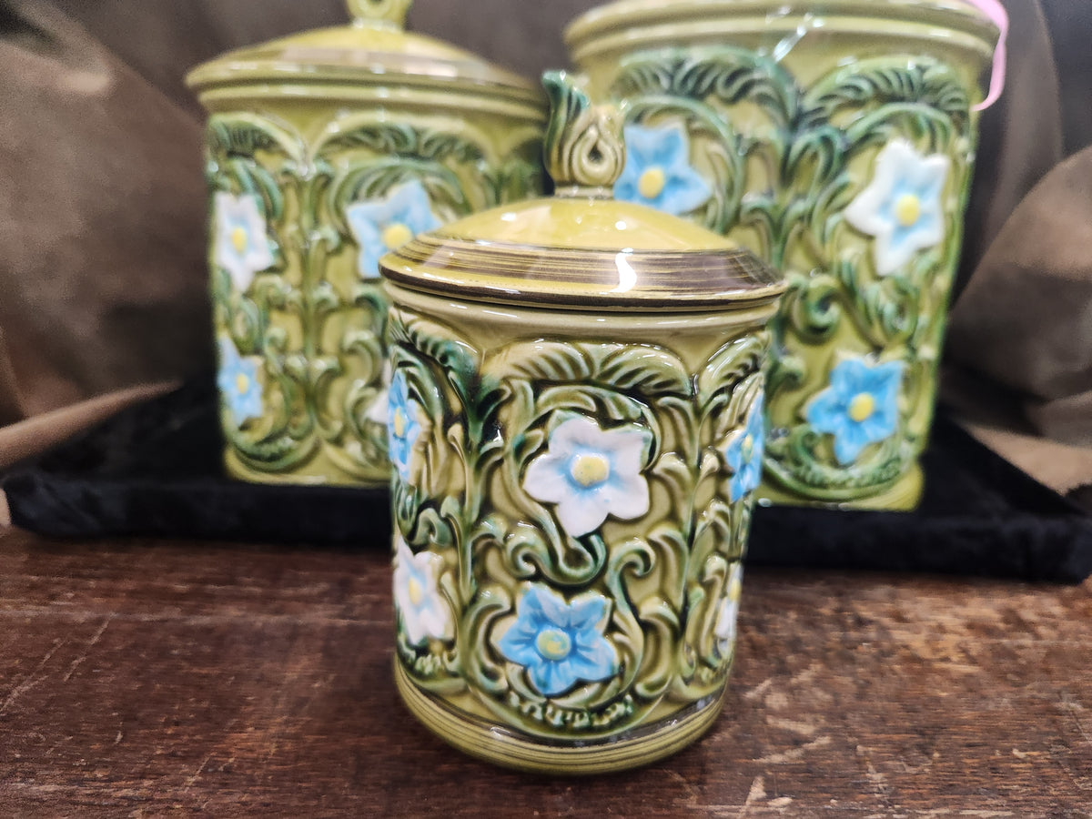 3 Vintage Geo. Z. Lefton Ceramic Floral Canisters 1970 Japan Read Condition!