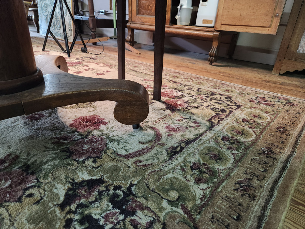 Antique Tiger Oak Expandable Pedestal Dining Table Early 1900s