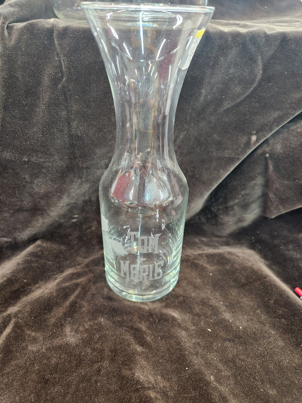 Clear Glass Wine Carafe/Decanter Featuring a Custom Etched/Frosted Design