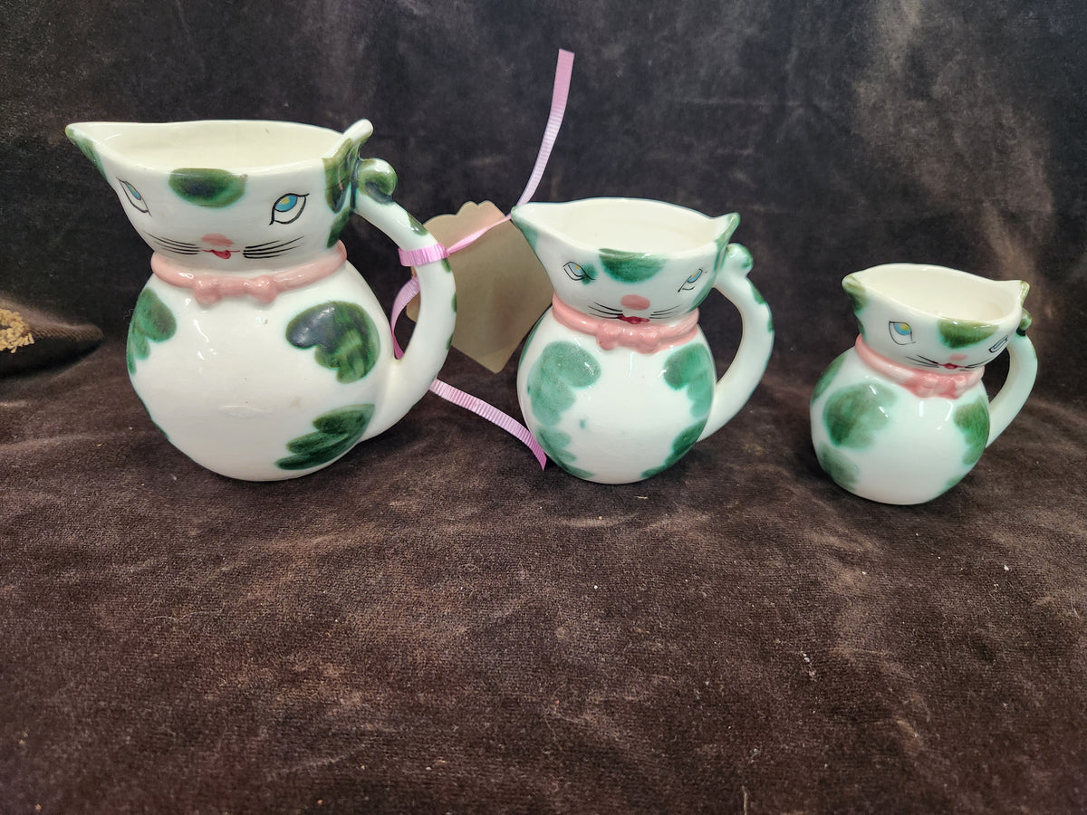 Vintage Three-Piece Lipper & Mann Anthropomorphic Cat Pitcher and Creamer Set Made in Japan 1950s