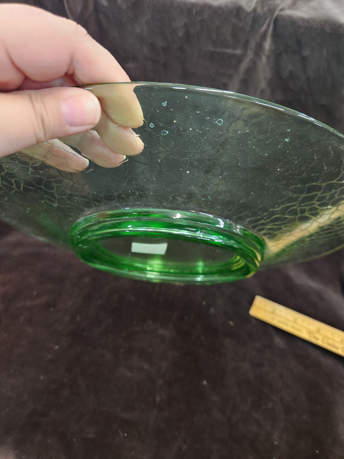 Vintage Green Glass Plate L.E. Smith Glass Company? Crackle Glass