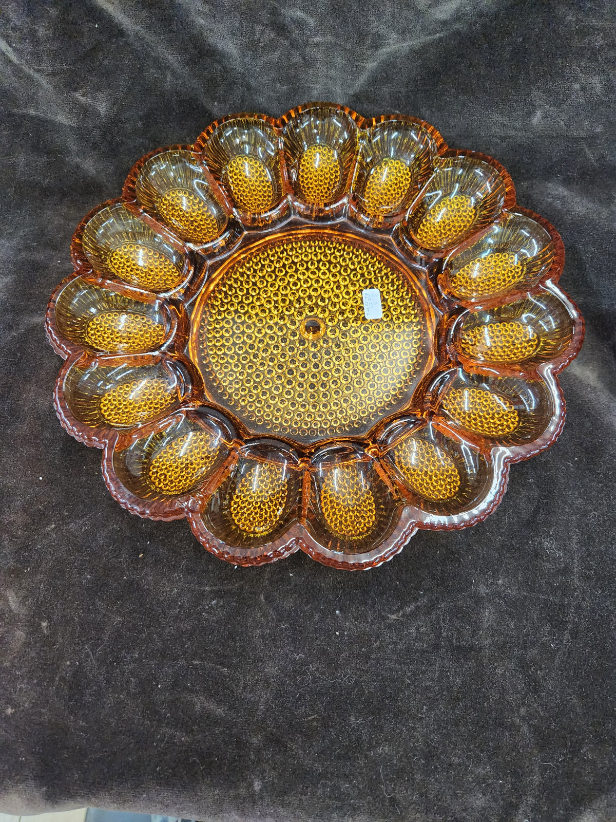 Vintage Indiana Glass Amber Hobnail Deviled Egg Plate