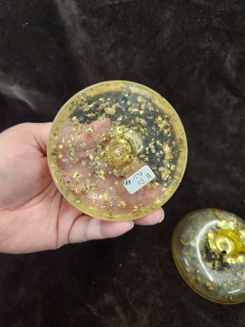 Vintage Lucite Taper Candle Holders Embedded with Gold-Tone Flakes