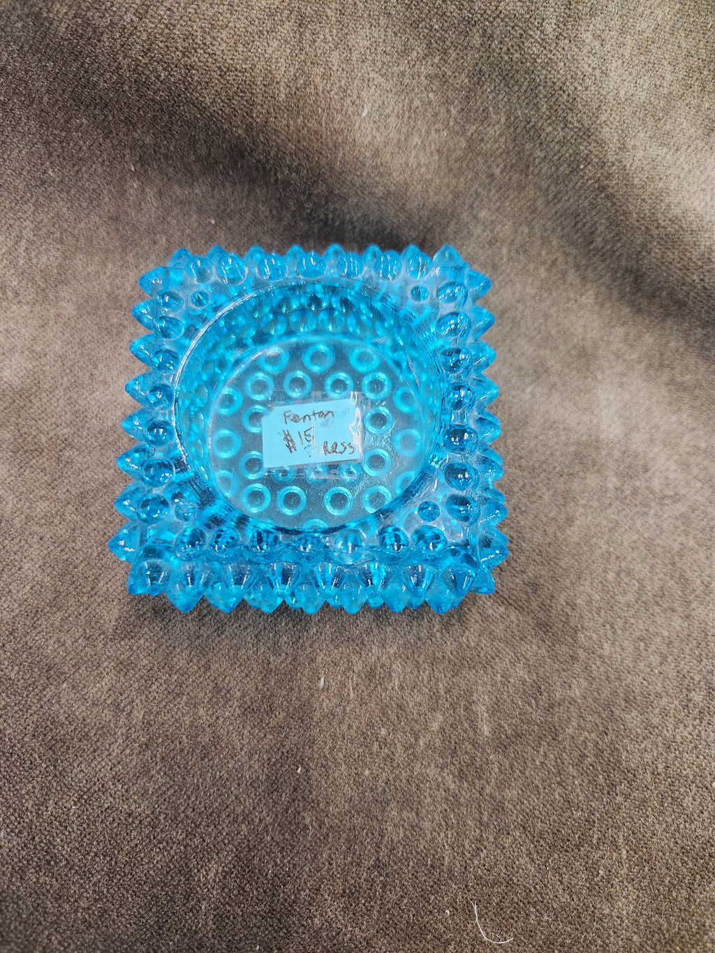 Vintage Aqua Blue Hobnail Glass Fenton Salt Cellar, Votive Candle Holder, or Small Ashtray