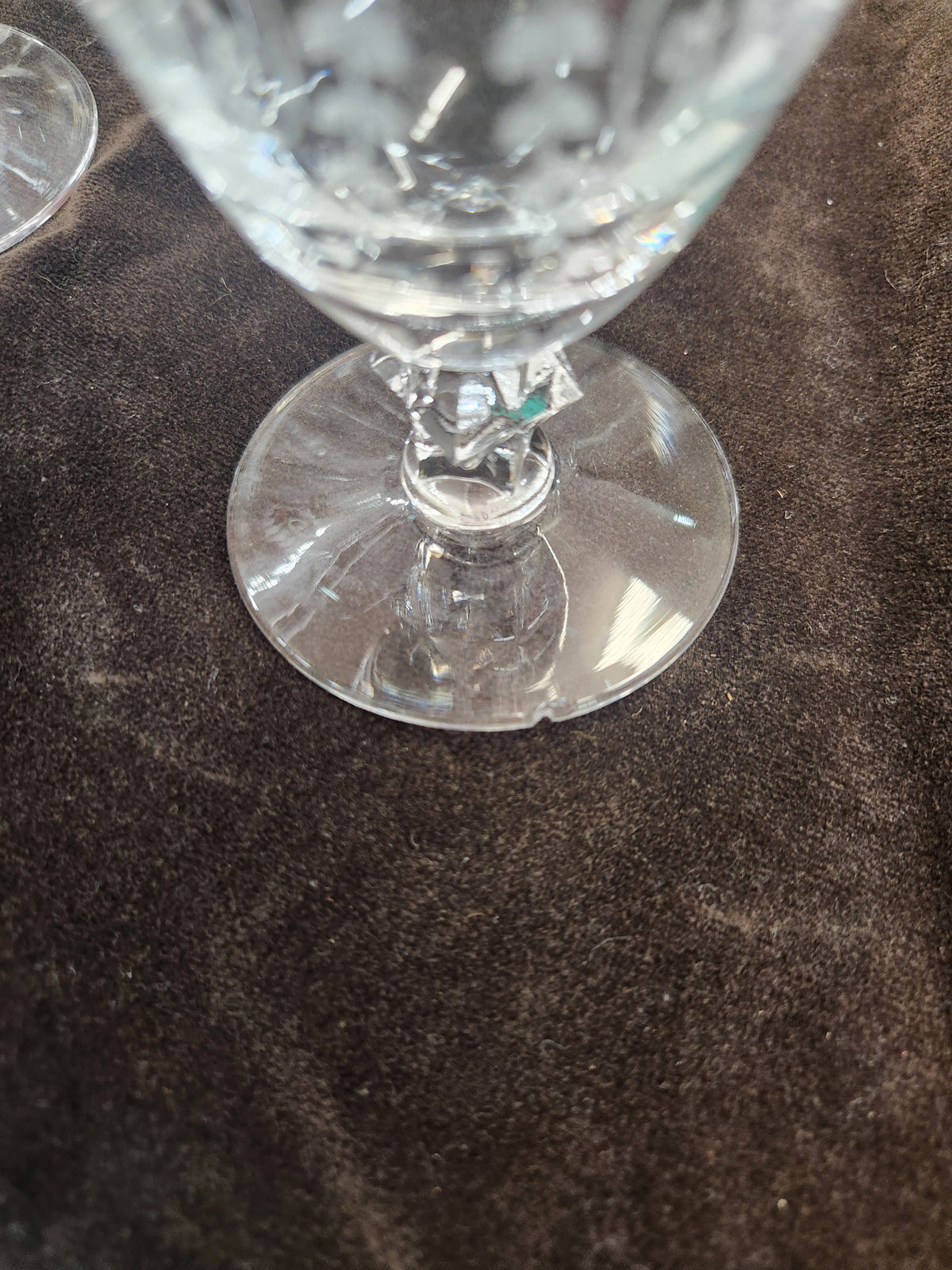 7 Vintage Fostoria Chintz Etched Crystal Stemware Featuring Intricate Floral Pattern