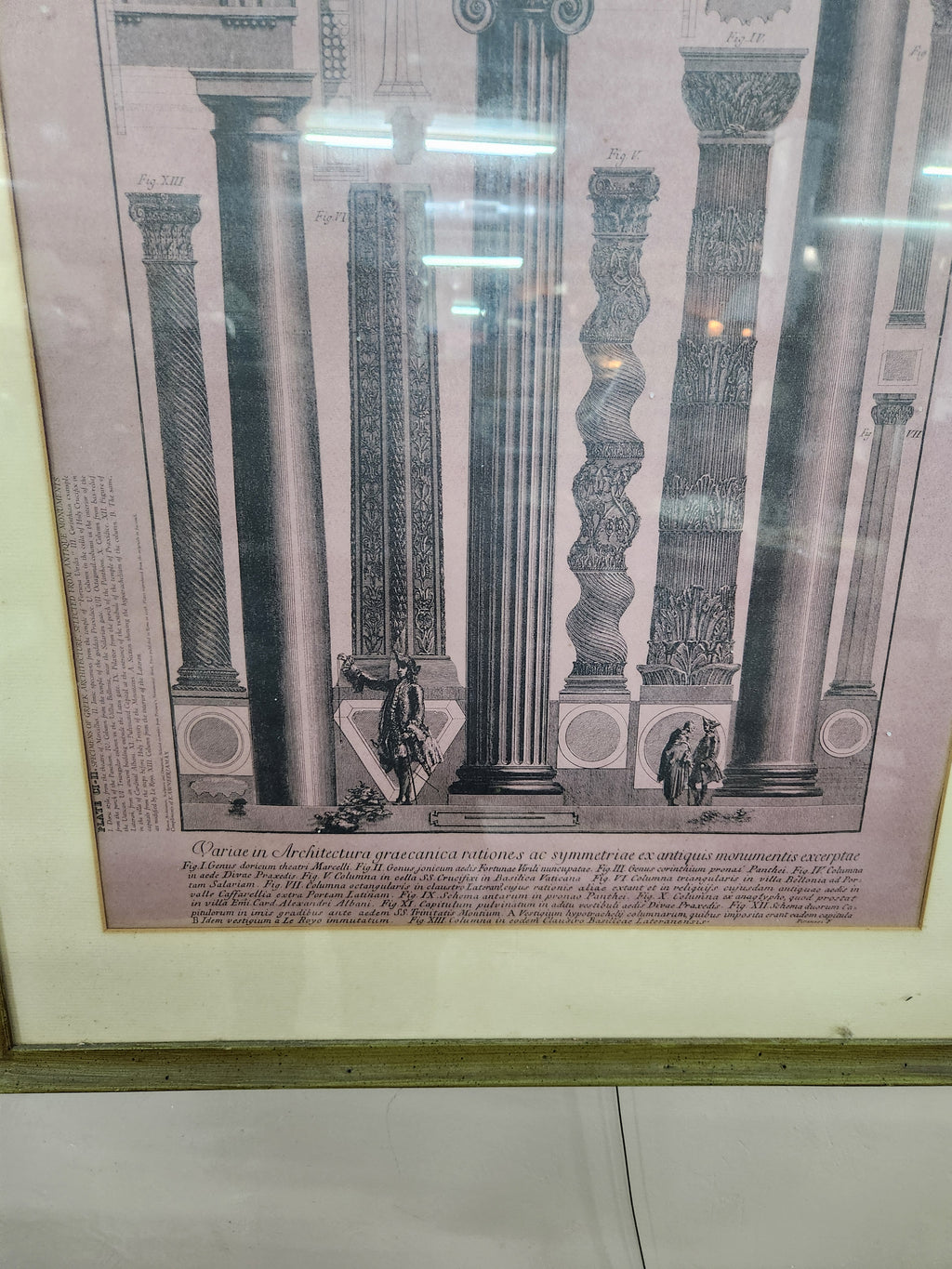 Vintage Framed Artwork 18th Century Neoclassical Architectural Greek/Roman Column Orders