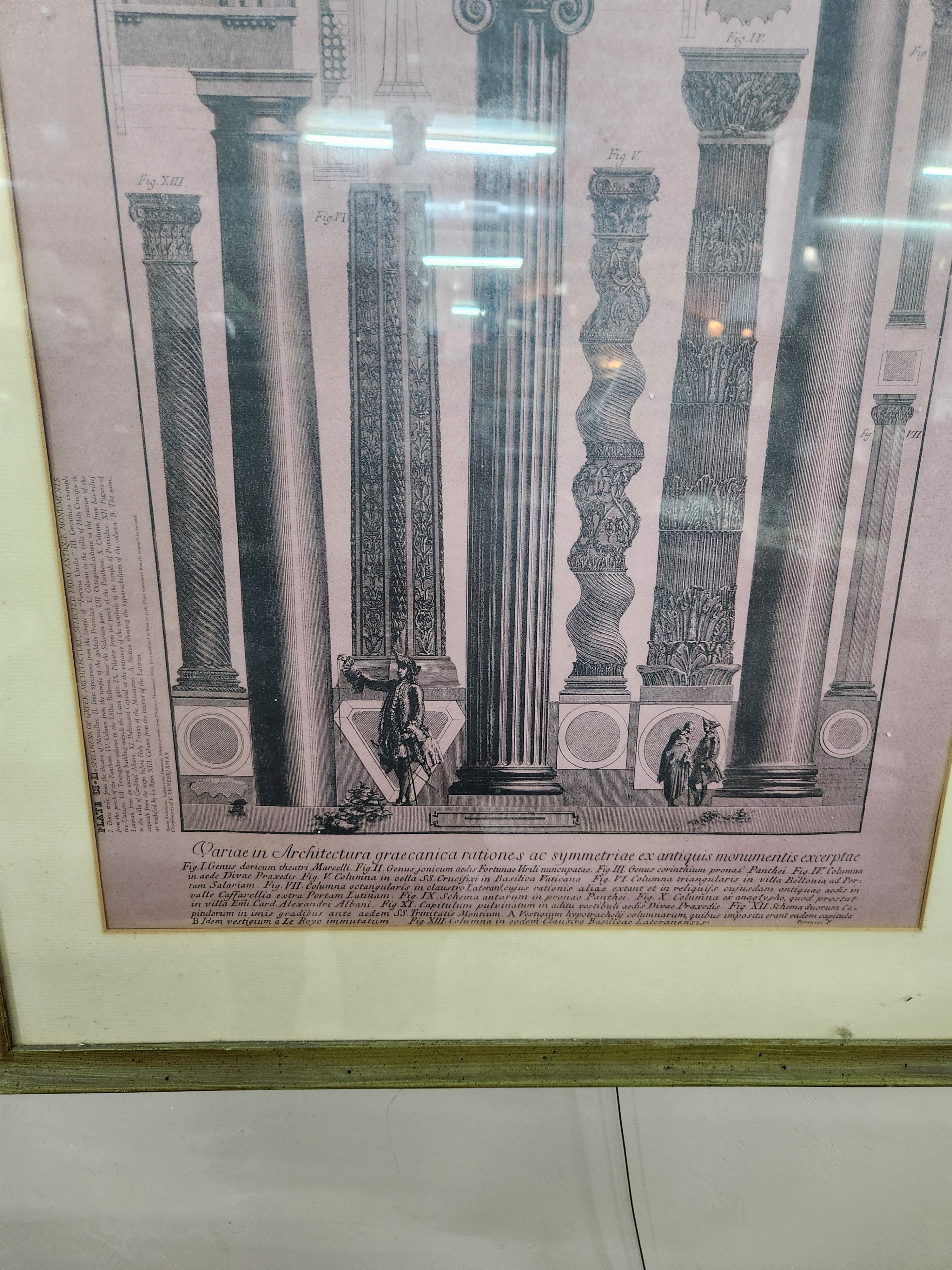 Vintage Framed Artwork 18th Century Neoclassical Architectural Greek/Roman Column Orders