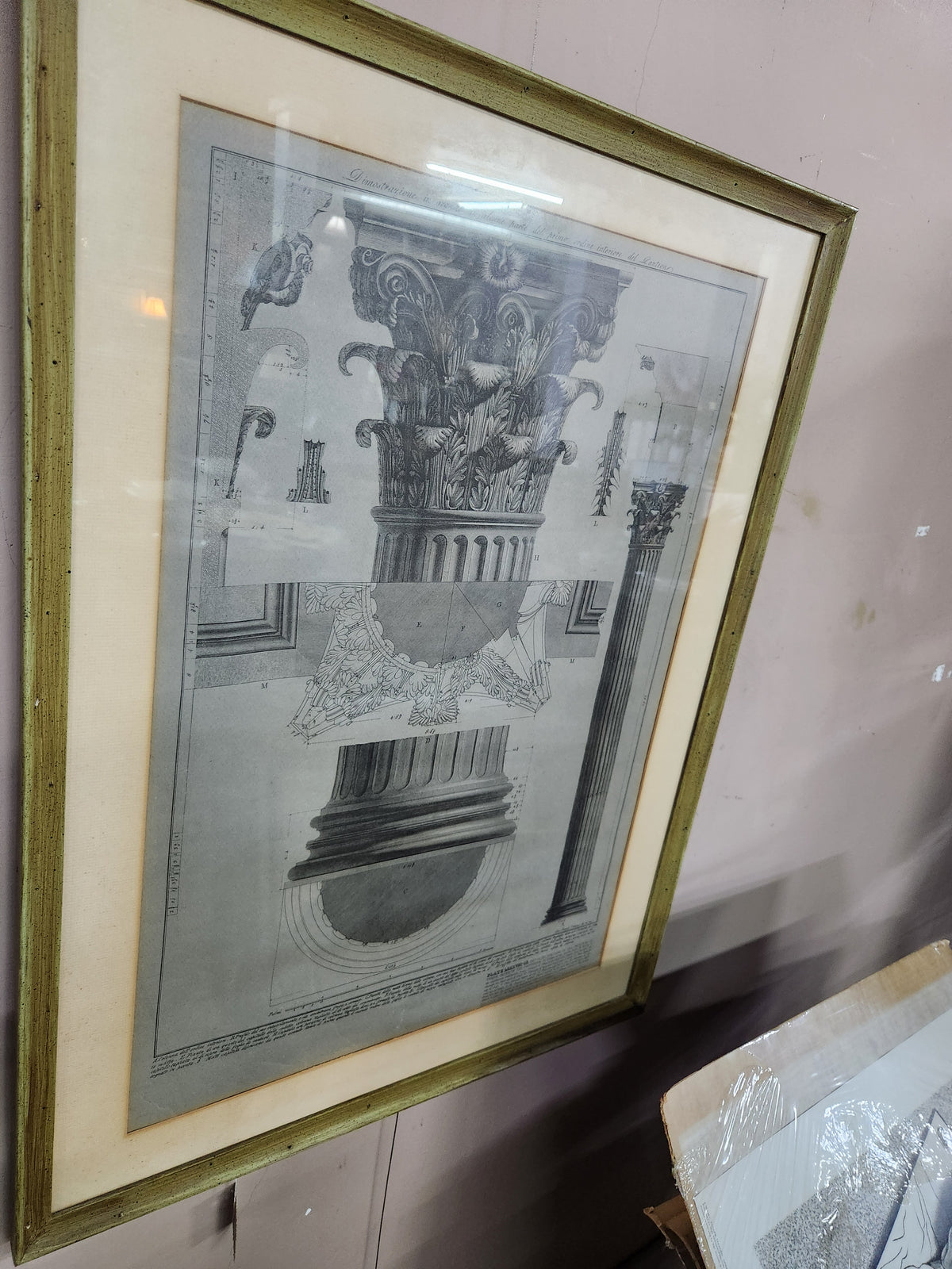 Vintage Framed Architectural Print 18th Century Corinthian Capitals Roman