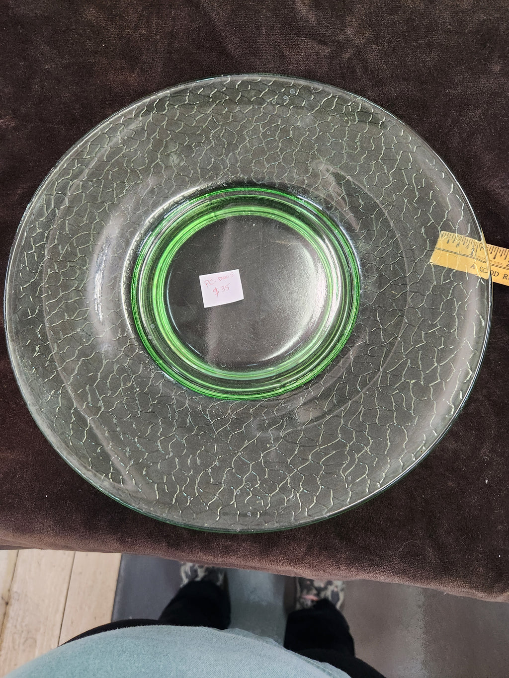Vintage Green Glass Plate L.E. Smith Glass Company? Crackle Glass