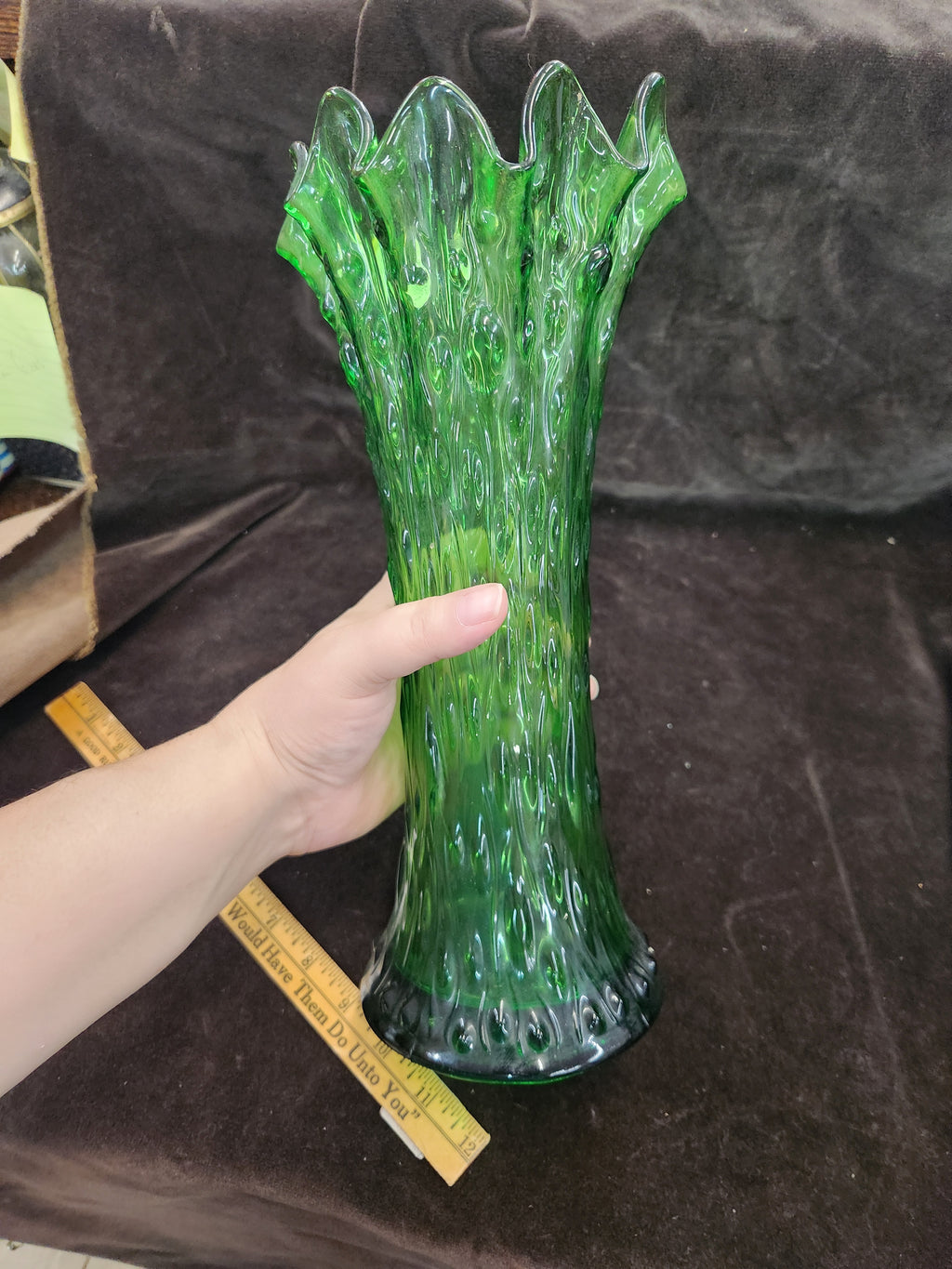 Vintage Green Glass Swung Vase – Tree Trunk Style