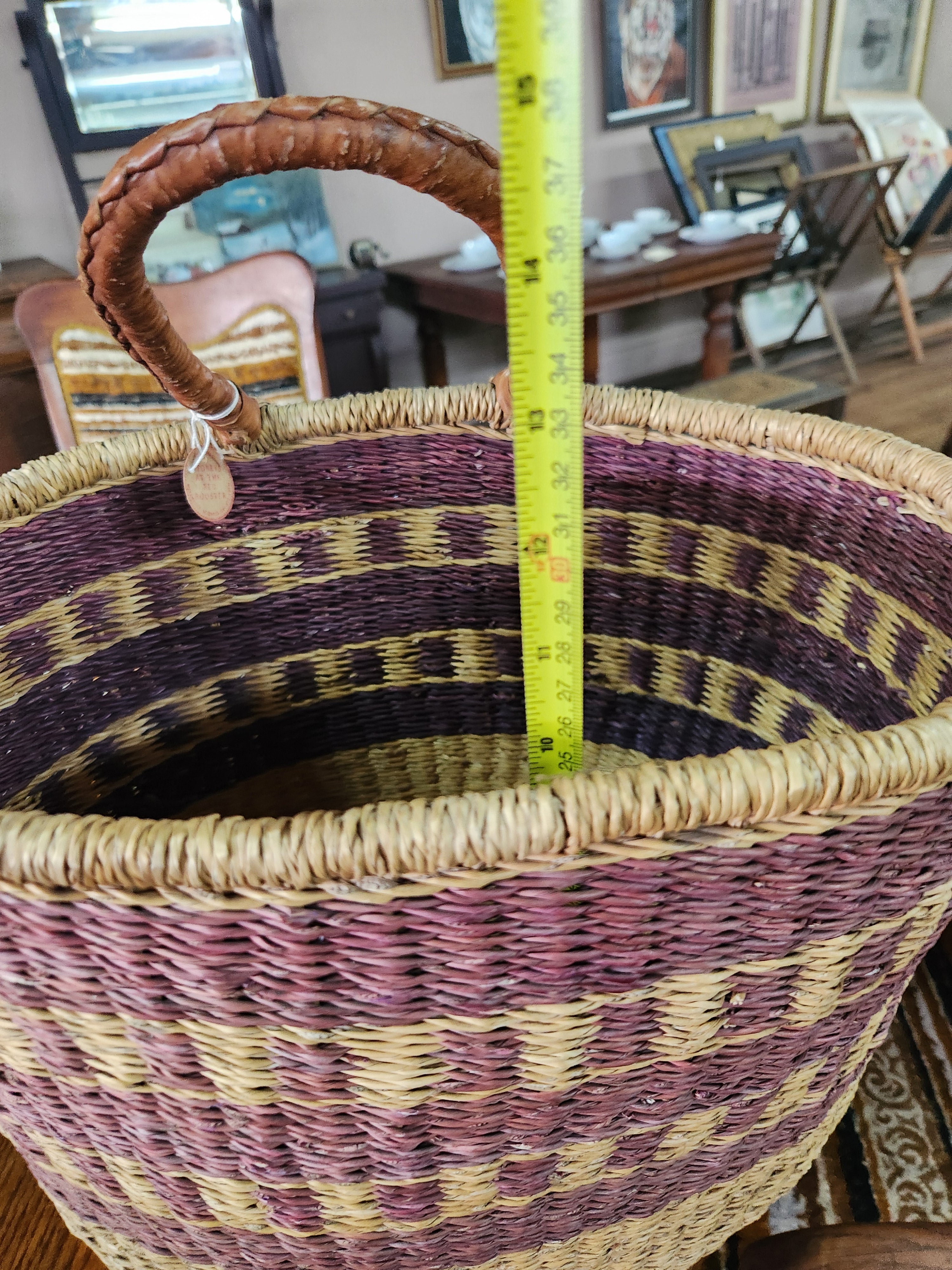 Vintage Hand-Woven Straw Market Basket