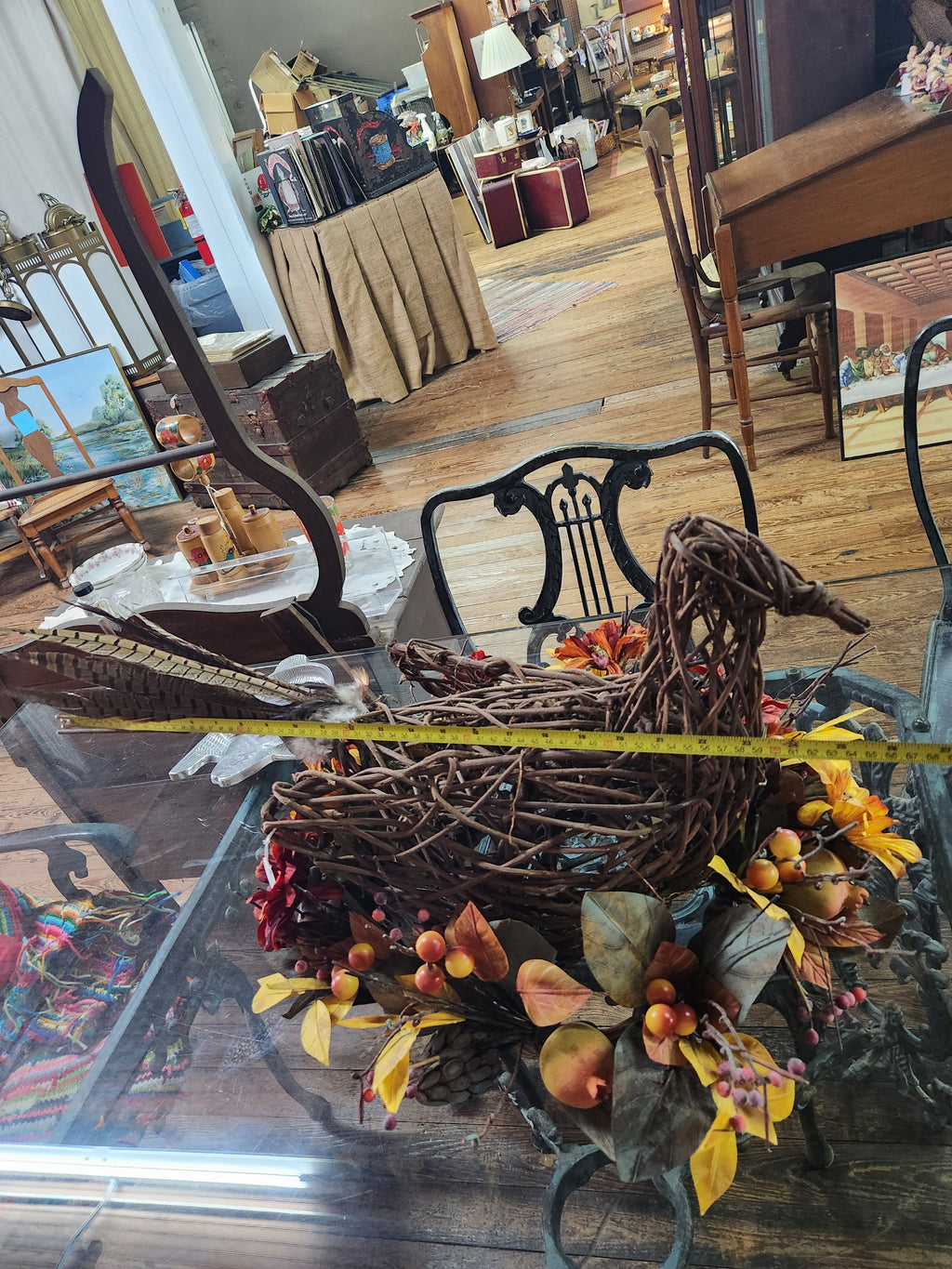 Rustic Fall Tabletop Centerpiece Woven Wicker Pheasant