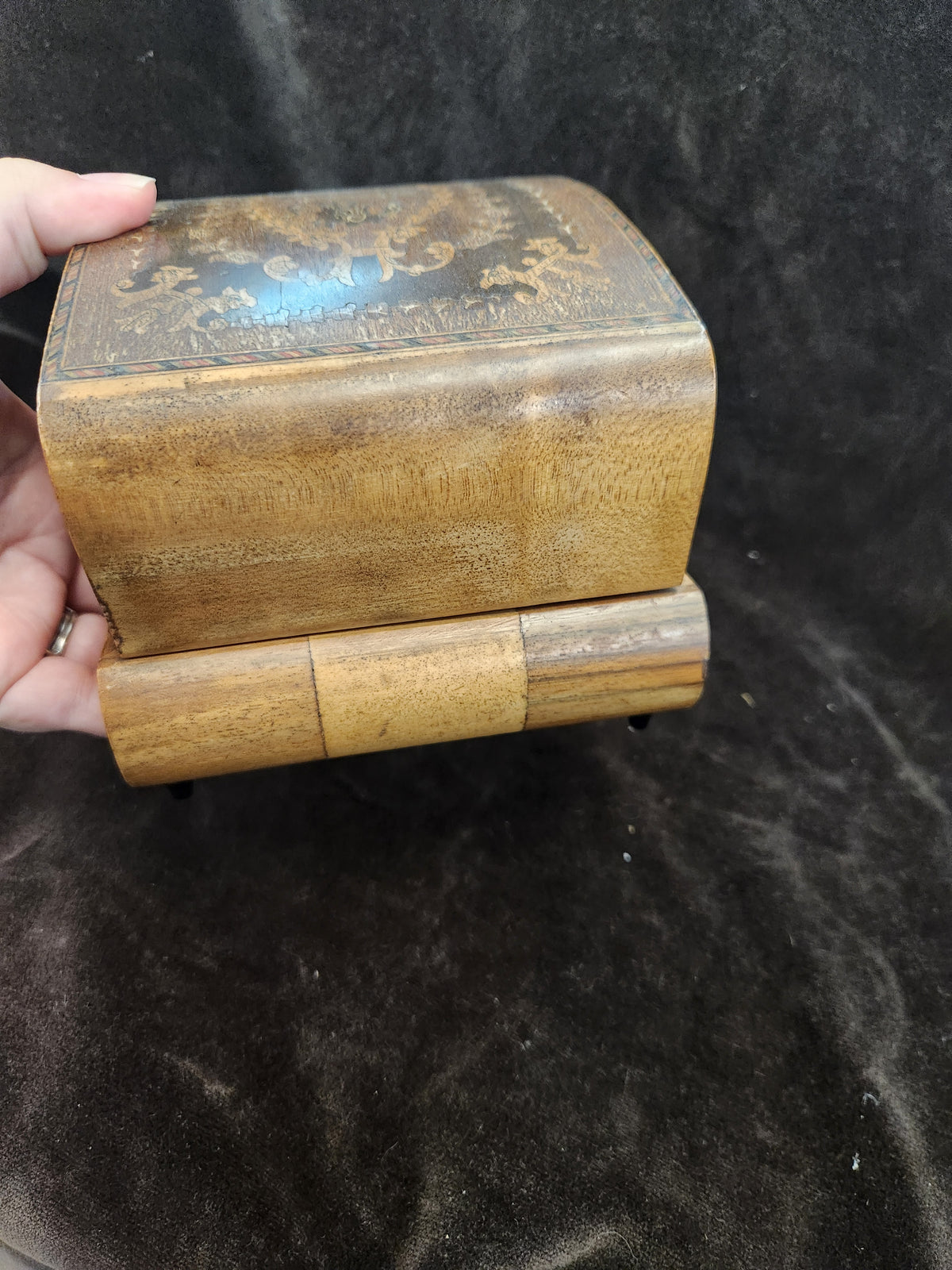 Vintage Italian Inlaid Wood Musical Cigarette Dispenser Box