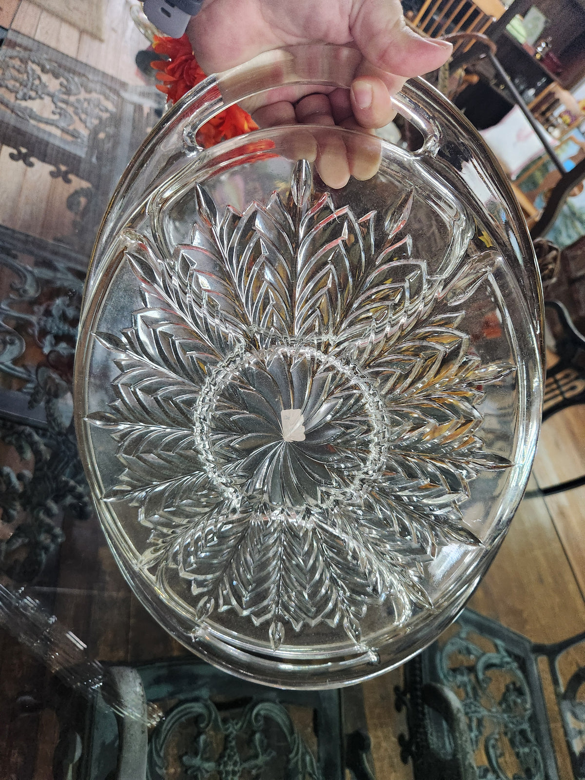 Vintage 5-Section Divided Oval Relish/Appetizer Serving Tray "Feather" Pattern Jeannette Glass Company