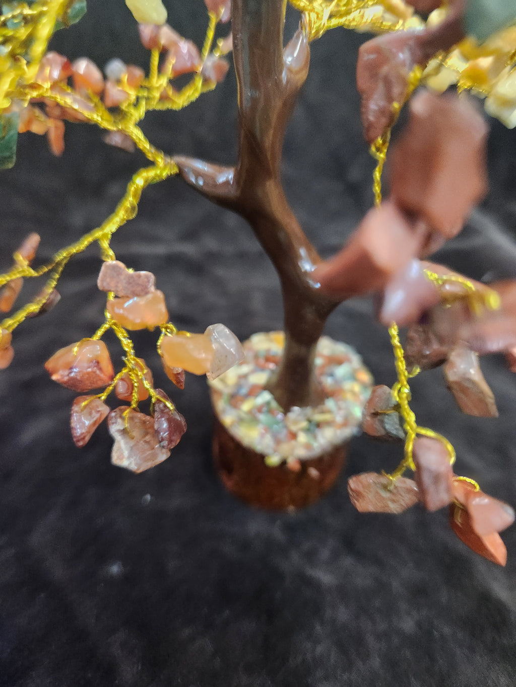 Handcrafted 7 Chakra Crystal Gemstone Tree Featuring Colorful Chip stone Leaves