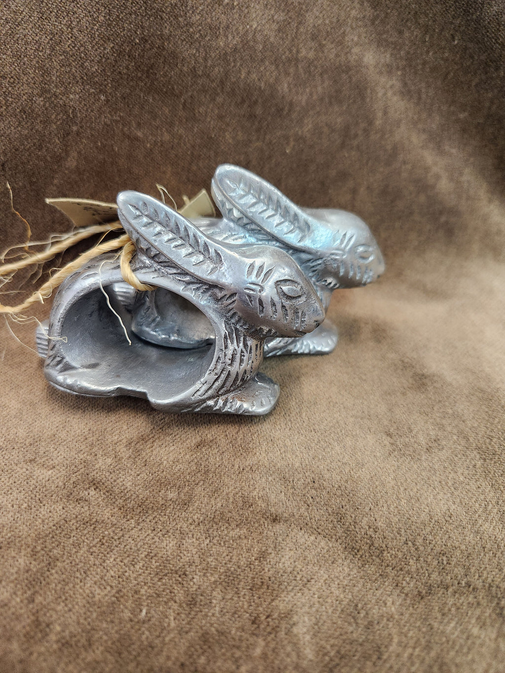 Set of 2 Pewter Rabbit Napkin Rings