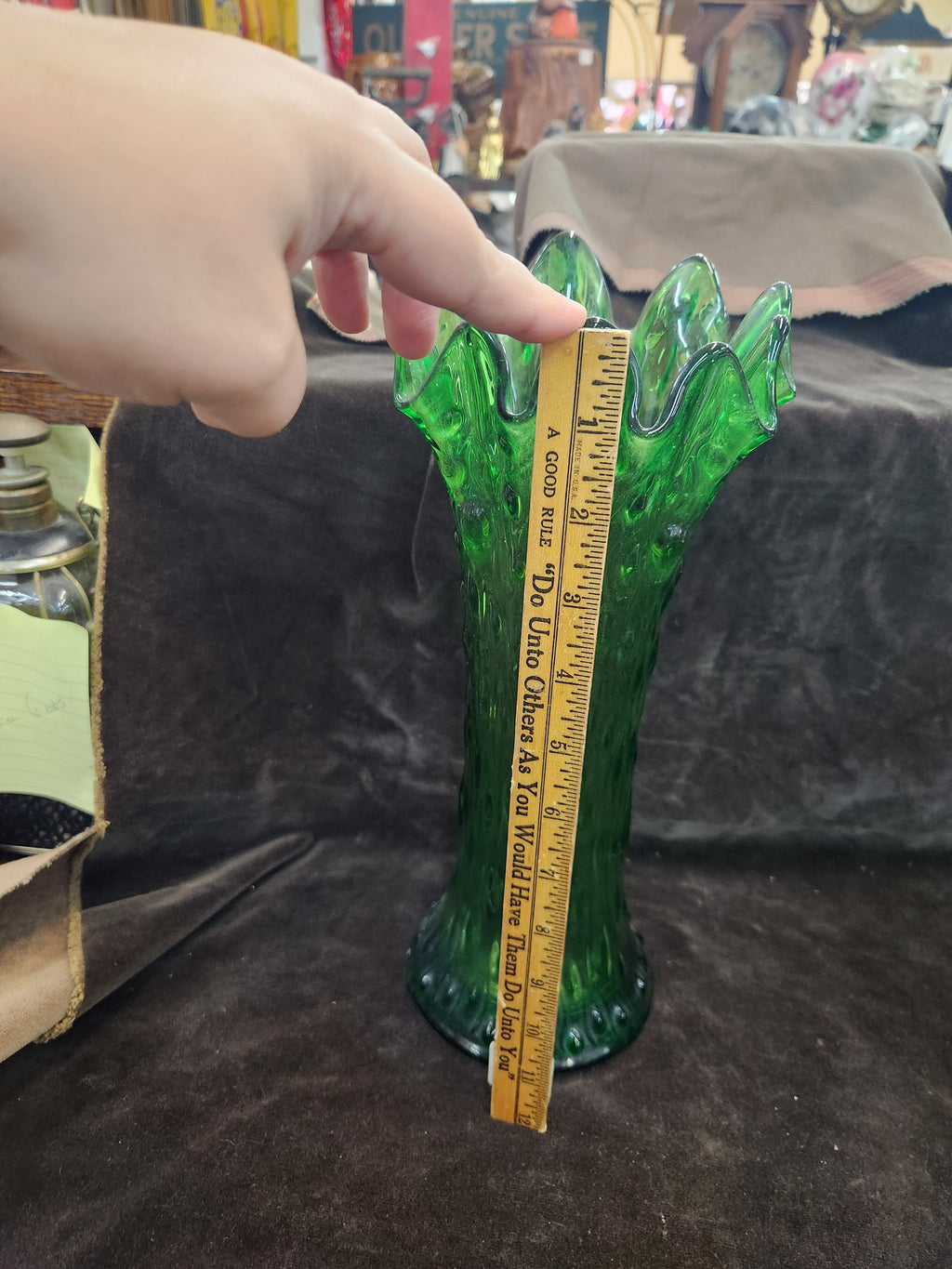 Vintage Green Glass Swung Vase – Tree Trunk Style