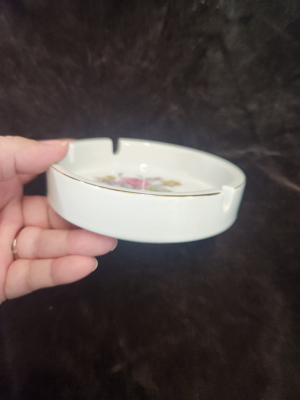 Vintage White Porcelain Floral Ashtray