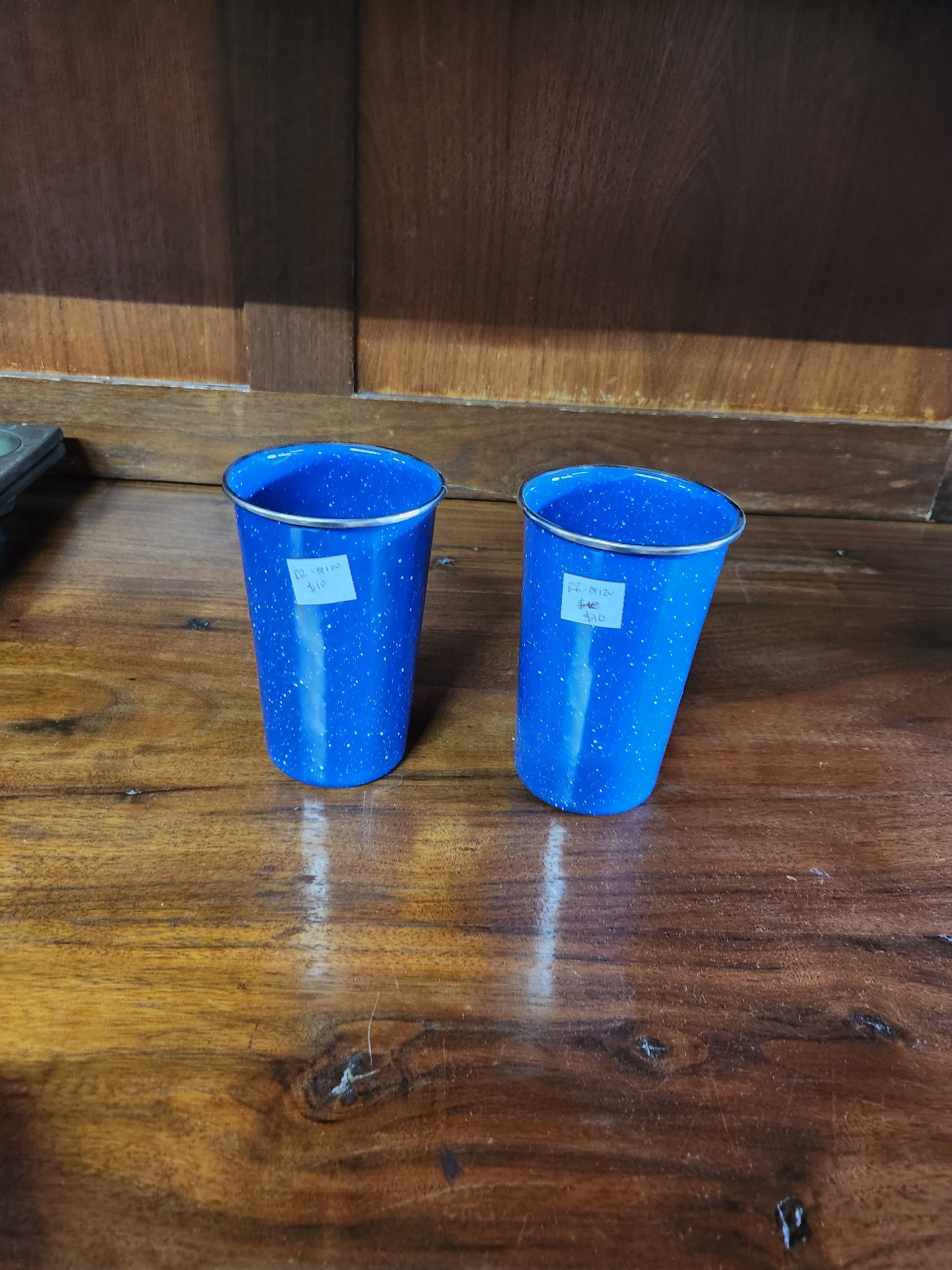 Blue Speckled Enamelware Cup