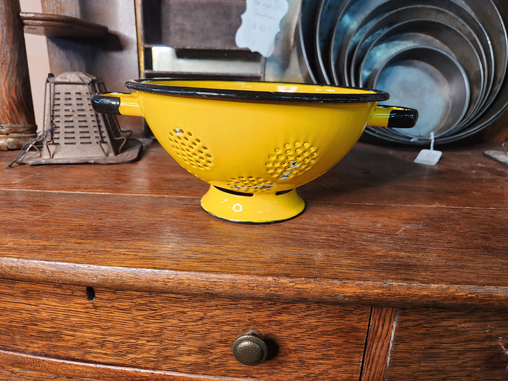 Vintage Yellow Enamelware Pedestal Colander