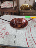 Vintage Mid-Century Modern Woven Wood Salad Serving Bowl with Utensils