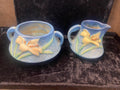 Vintage Zephyr Lilly Bermuda Blue Roseville Creamer & Sugar