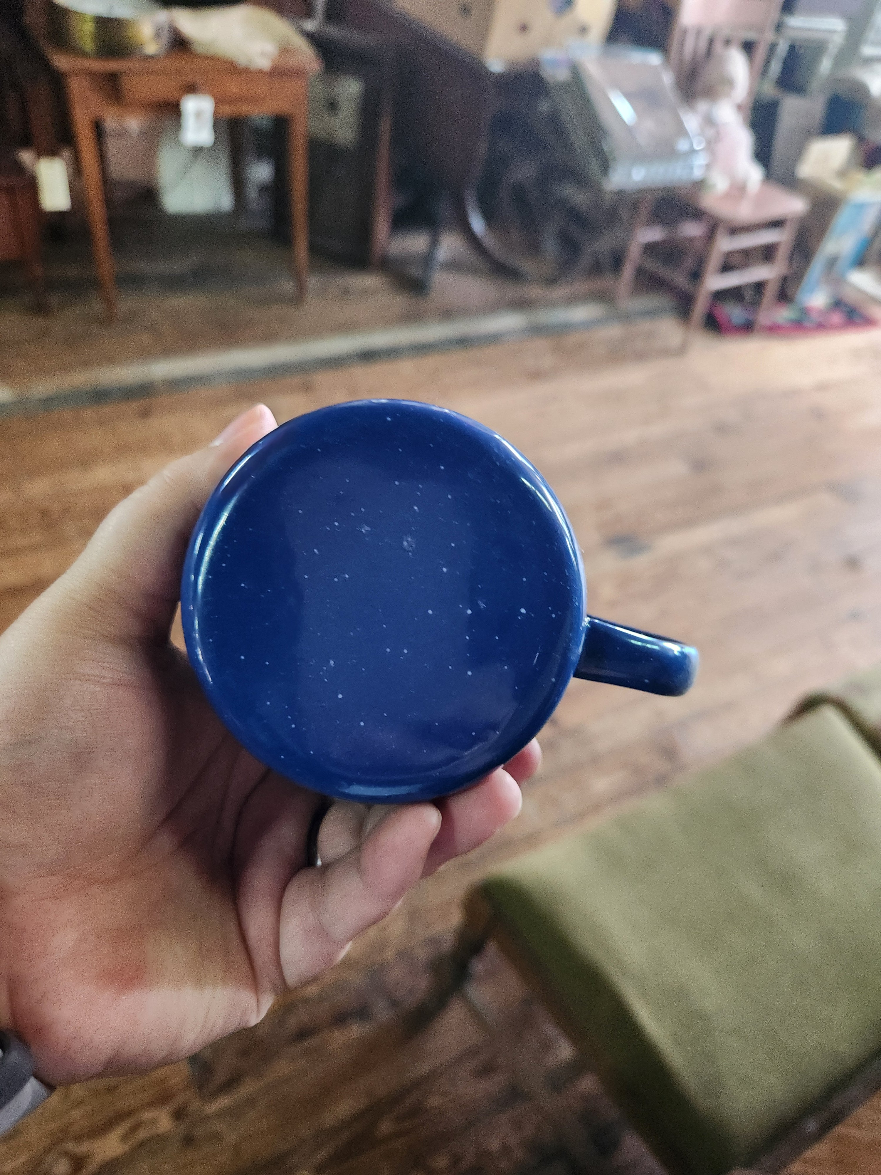 Vintage Blue & White Speckled Enamelware Mug