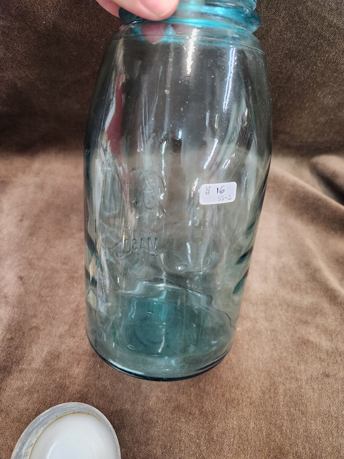 Antique Aqua-Blue Ball Mason Jar with an Embossed Script Logo and a Metal Zinc Lid #5