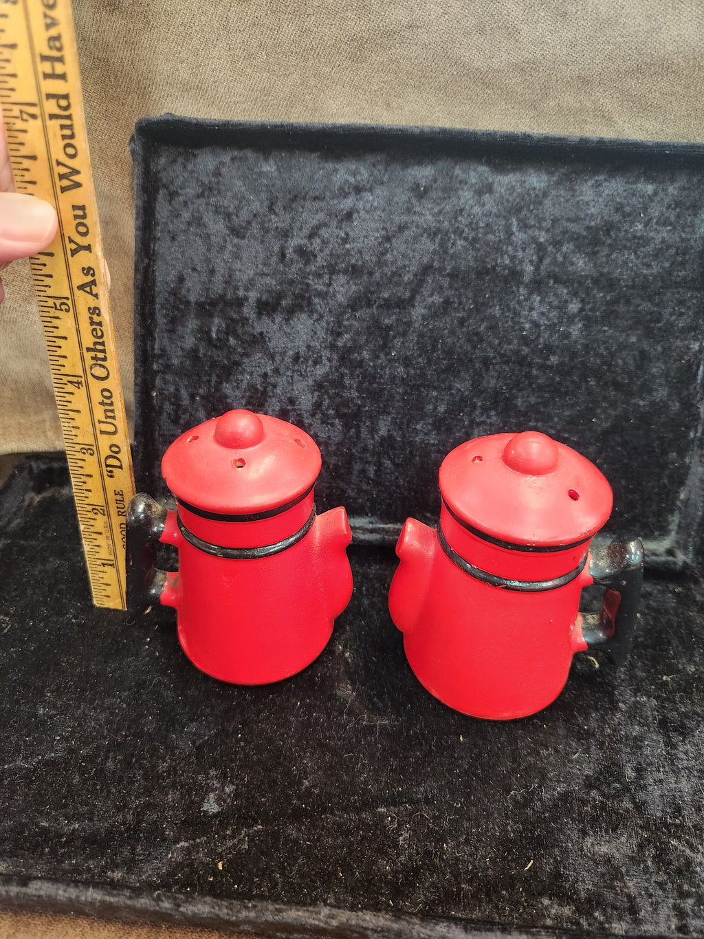 Vintage Red Ceramic Coffee Pot S&P Shakers Japan 60's 70's