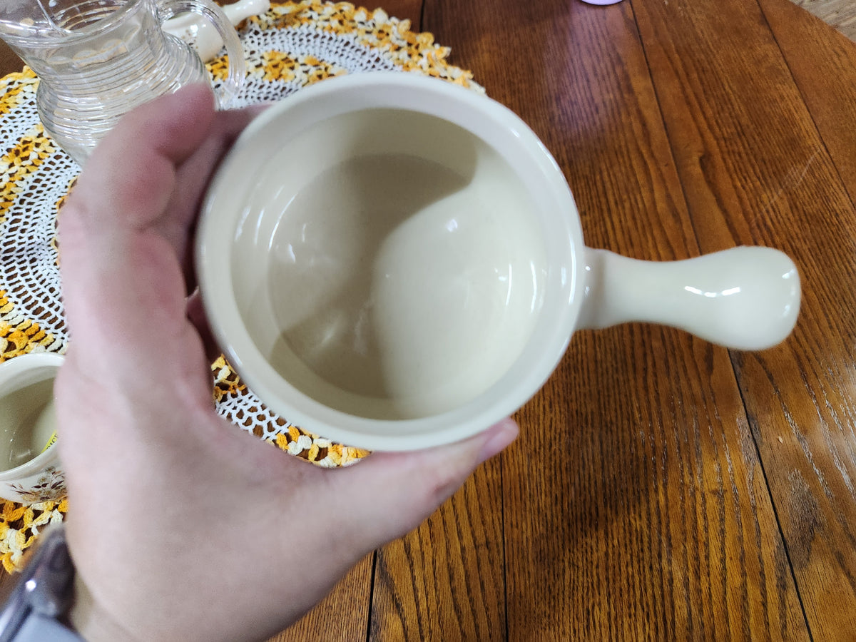 4 Vintage Stoneware Single Handle Soup Bowls Taiwan