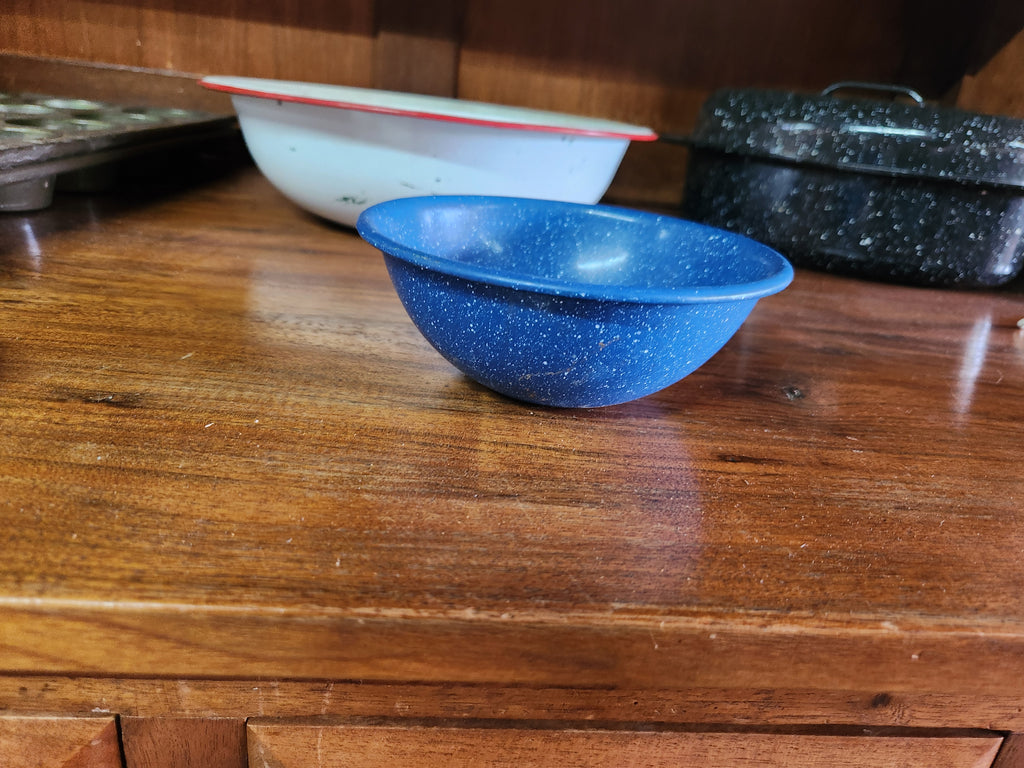 Blue Spatterware Enamel Bowl