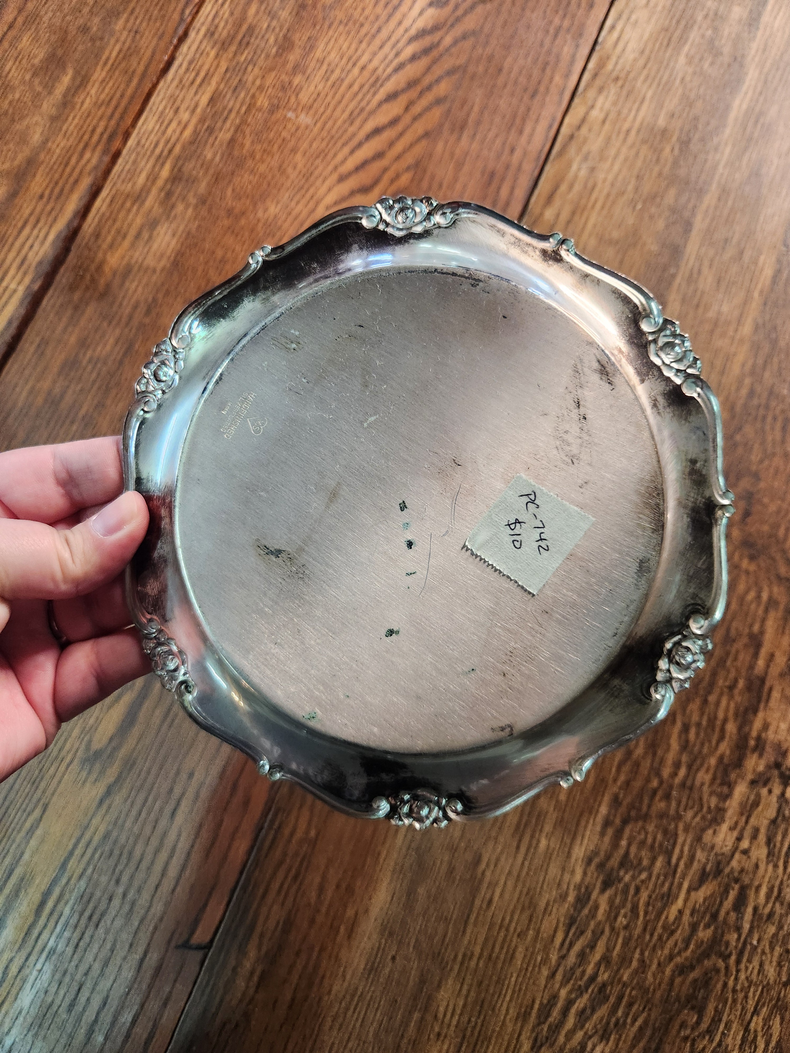 Vintage Hand-finished Silverplated Round Serving Tray Japan