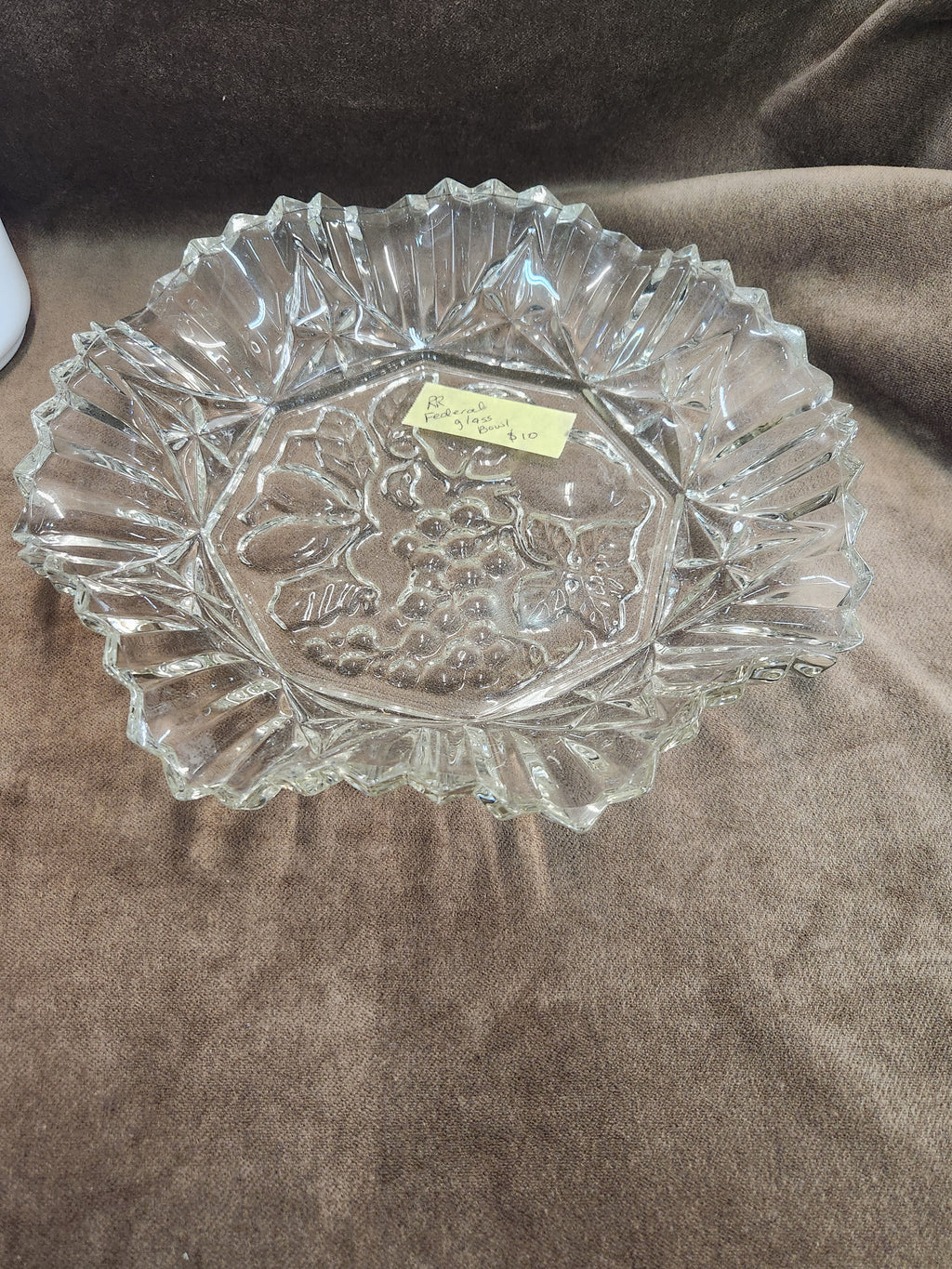 Vintage Federal Clear Glass Serving Bowl in the Pioneer Intaglio Fruit pattern