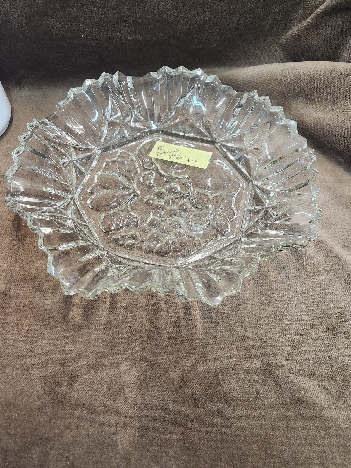 Vintage Federal Clear Glass Serving Bowl in the Pioneer Intaglio Fruit pattern