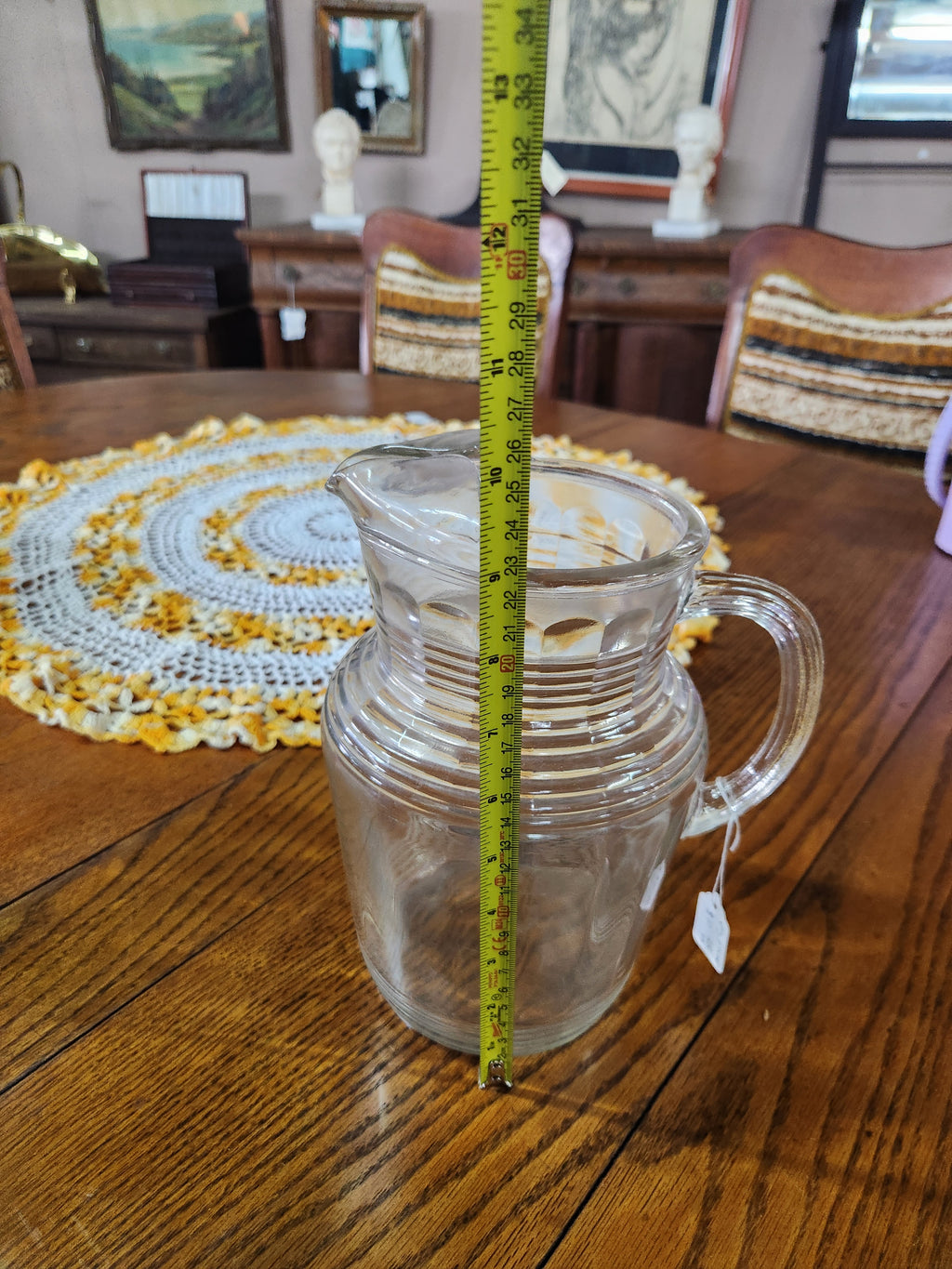 Vintage Clear Pressed Glass Ribbed Water Pitcher