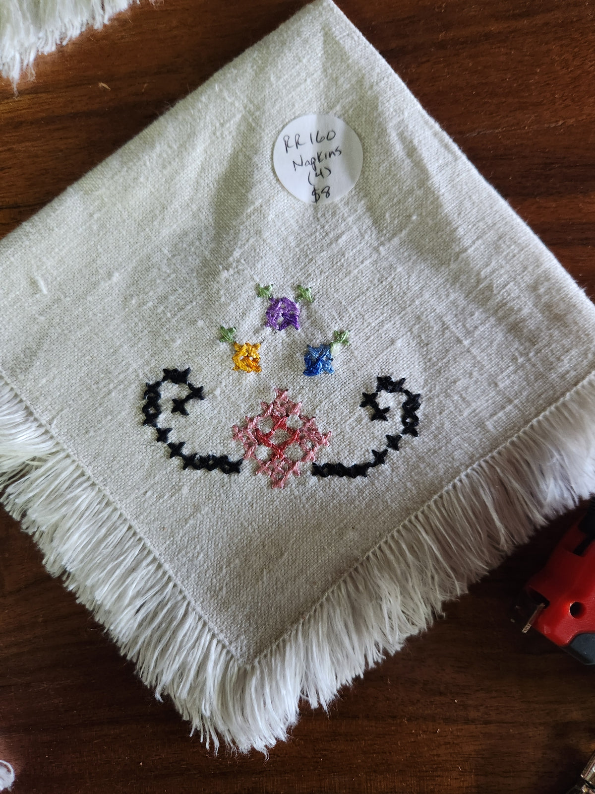 Set of 4 Vintage Hand-Embroidered Linen Napkins