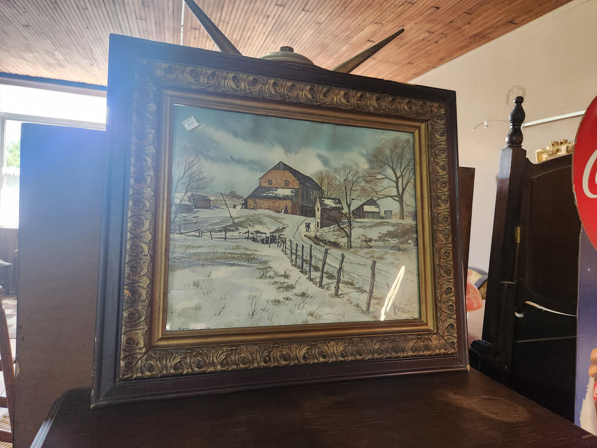 Vintage Watercolor Print Winter Rural Farm Lanscape Ranulph Bye