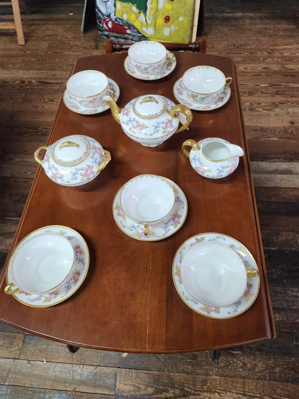 Limoges Teapot with 6 Cups/Saucers and Sugar Bowl/Creamer