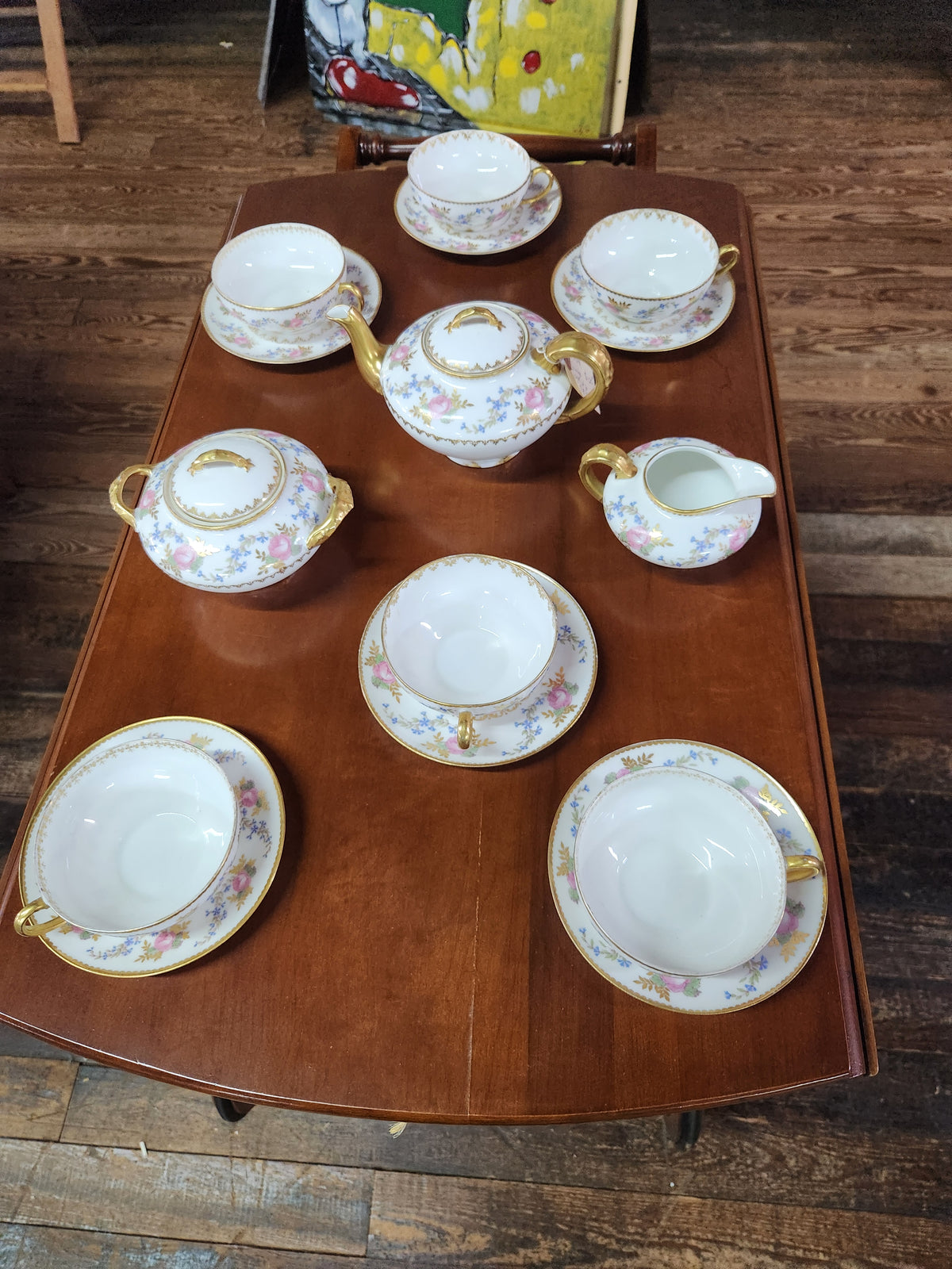 Limoges Teapot with 6 Cups/Saucers and Sugar Bowl/Creamer