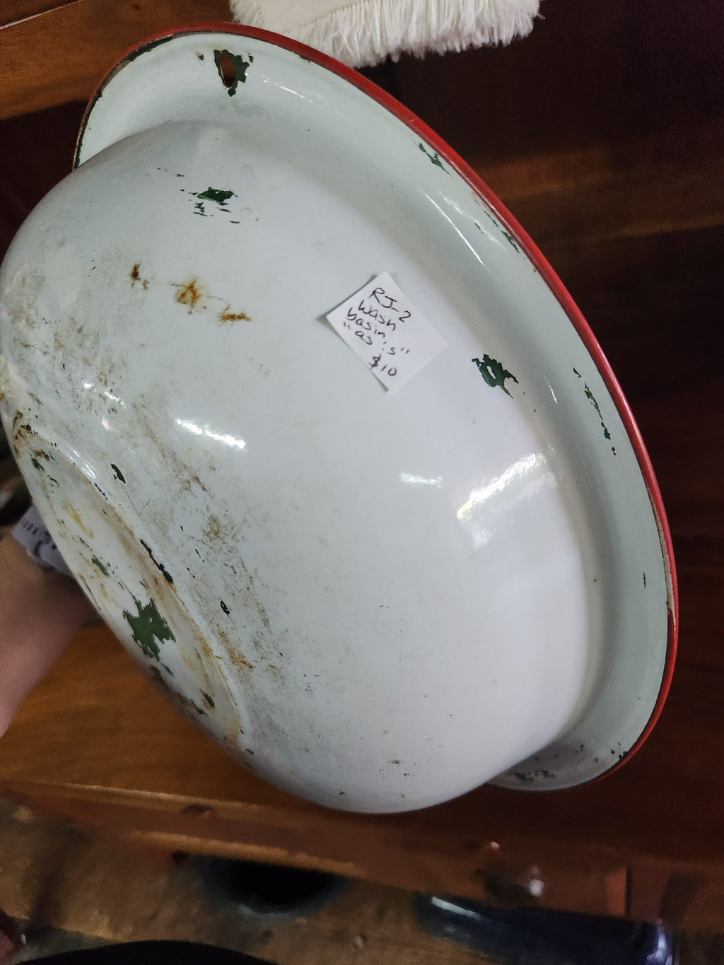 Vintage White Enamelware Wash Basin/Mixing Bowl with Red Trim