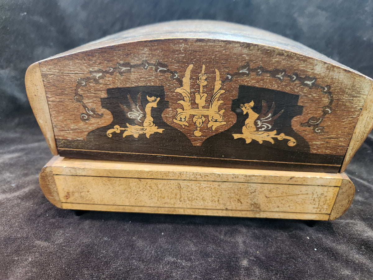 Vintage Italian Inlaid Wood Musical Cigarette Dispenser Box