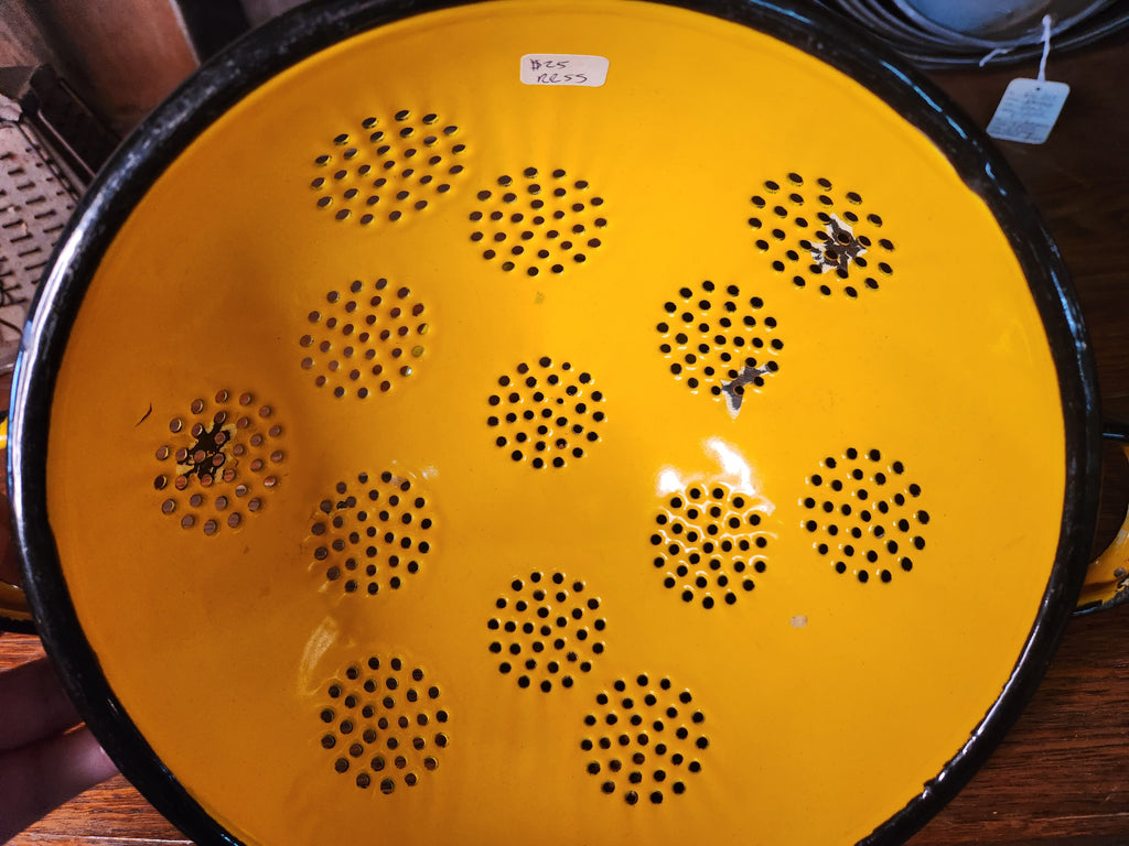 Vintage Yellow Enamelware Pedestal Colander